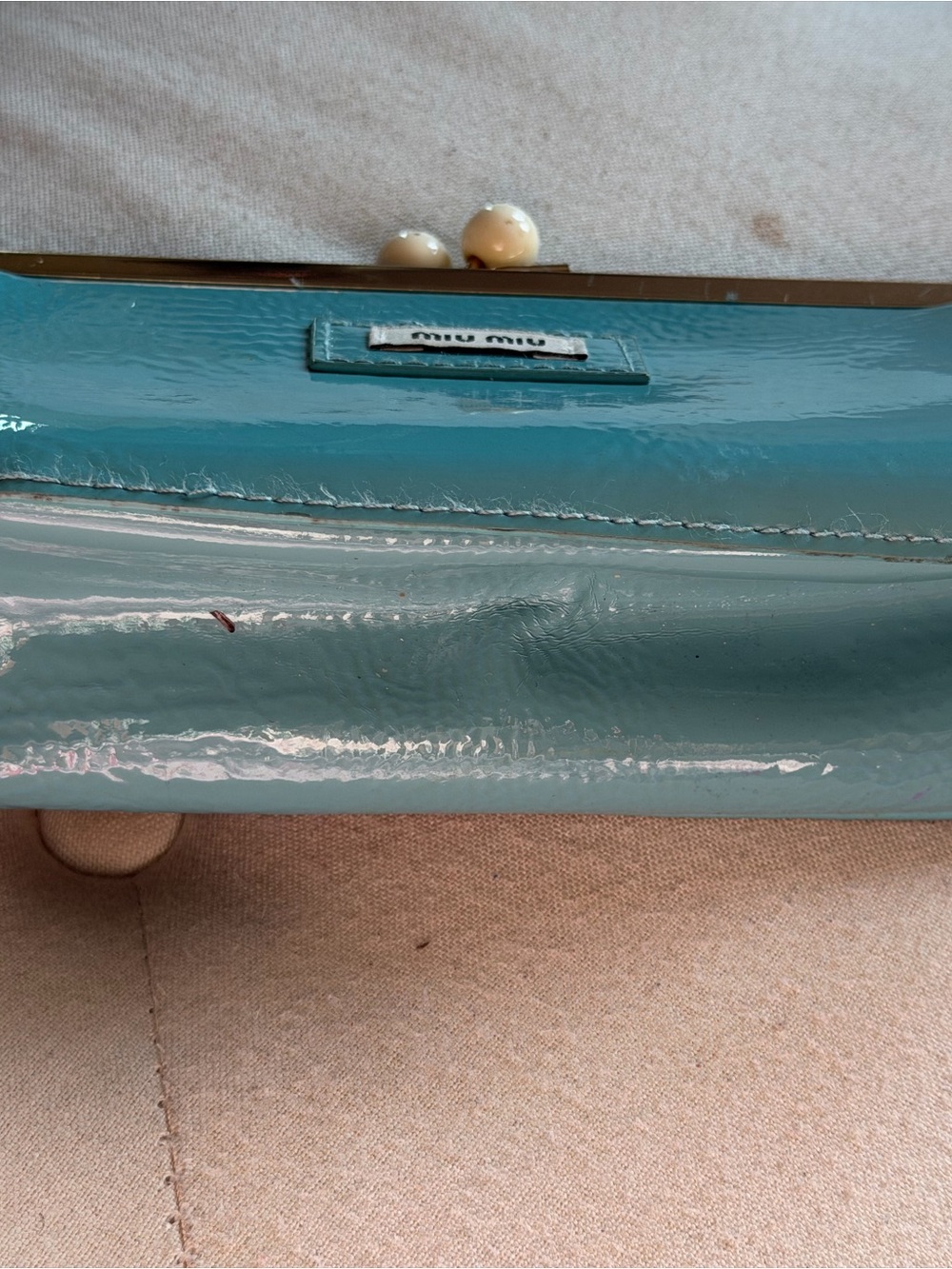 Authentic Miu Miu Parfums Glossy Teal Patent Leather Clutch - Picture 4 of 5